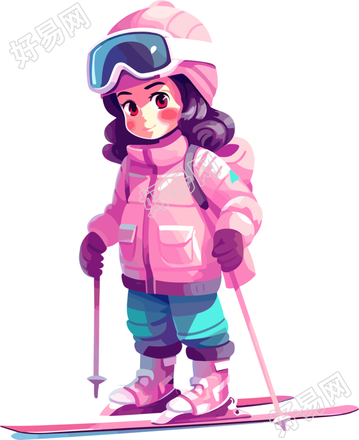 滑雪儿童粉色滑雪服PNG素材