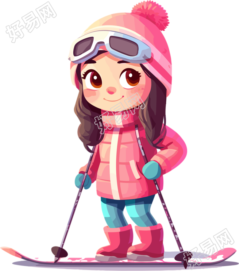 滑雪儿童干净背景插图素材