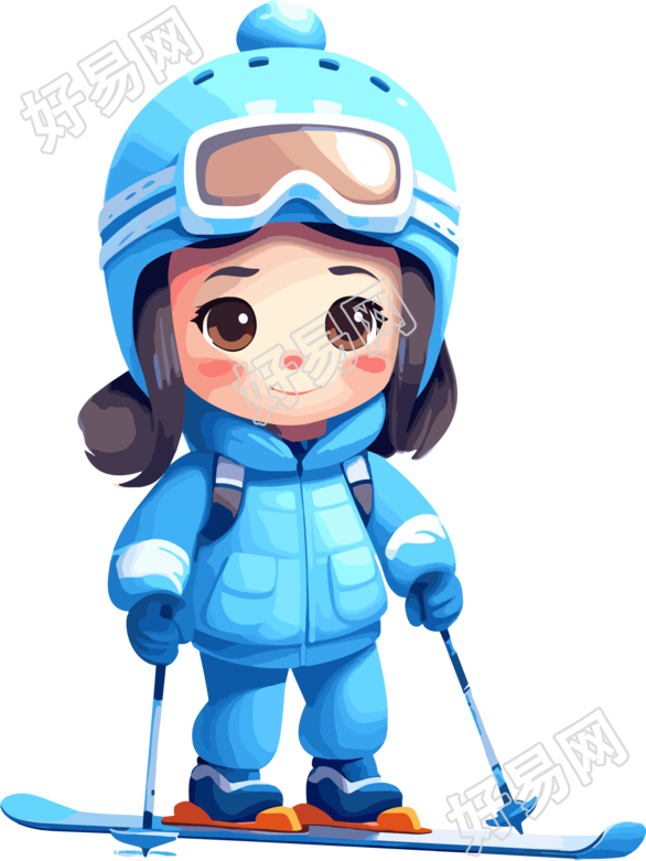 滑雪儿童蓝色滑雪装商业插图