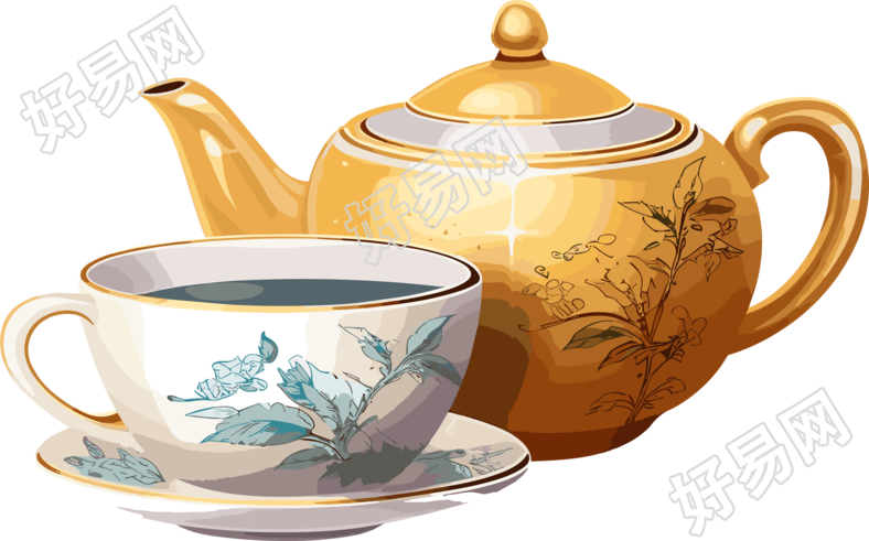 茶壶及杯子插画素材