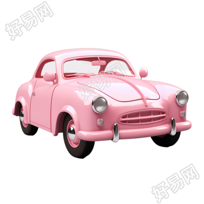 卡通交通工具粉色3D汽车PNG素材