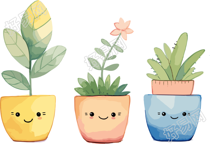 儿童绘本插画设计盆栽素材