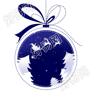 手绘蓝色圣诞装饰球平安夜快乐素材