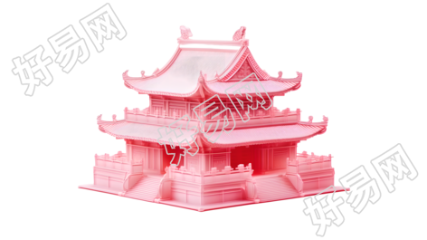 古代风格中国阁楼果冻积木模型插画