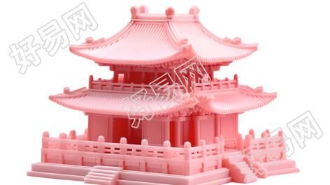 古代中国阁楼果冻积木模型插画