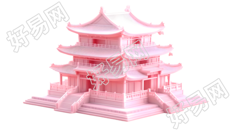 粉色玻璃感新中式建筑插图