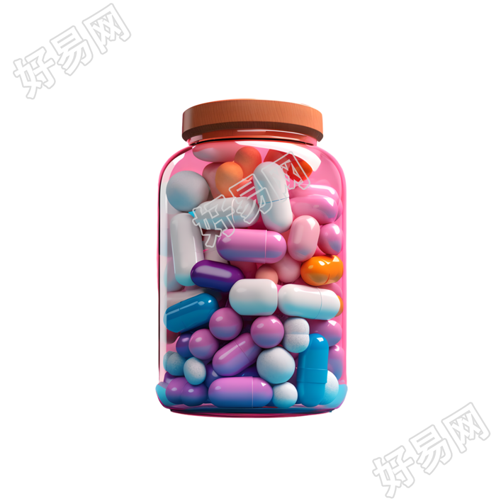 玻璃罐中的彩色胶囊插画