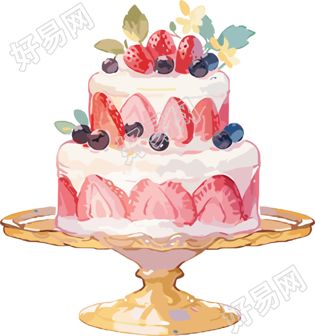 水彩风格蛋糕的简洁水彩插图