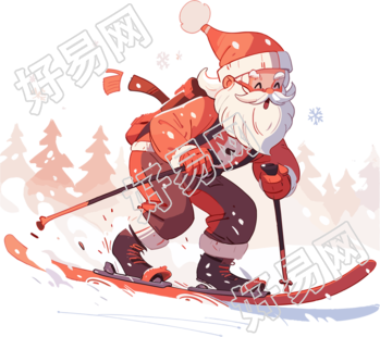 圣诞老人滑雪PNG透明图元素