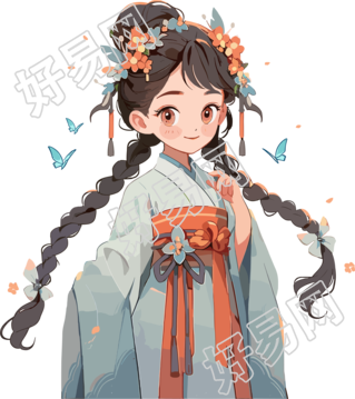 可爱的中国小女孩元素