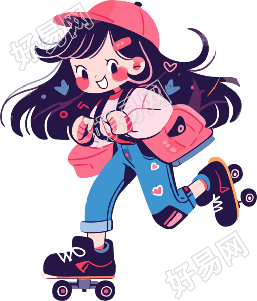 可爱的轮滑女孩涂鸦插图