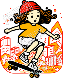 可爱女孩滑板插画