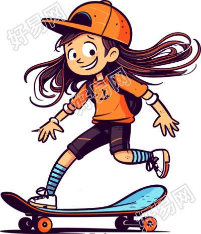 可爱卡通女孩滑板插画设计