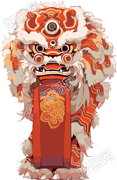 中国新年狮子红色系列插画