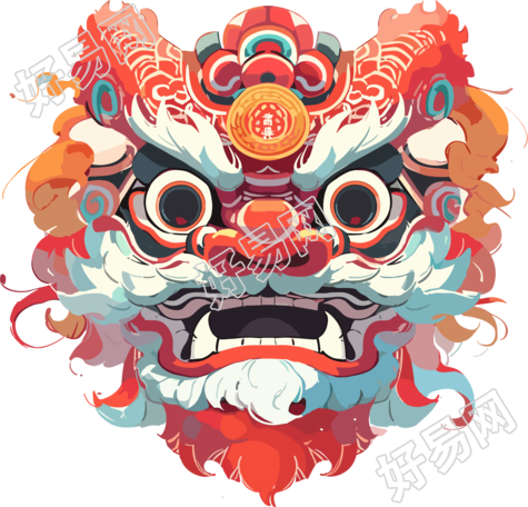 红系彩色写实风格的中国新年舞狮向量素材