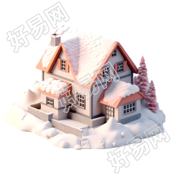 雪地中的小房子插画