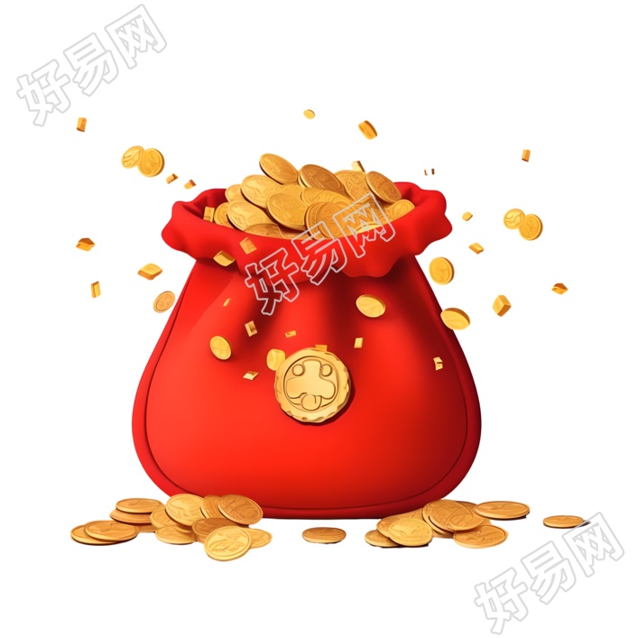 可爱金红色袋子和硬币插图