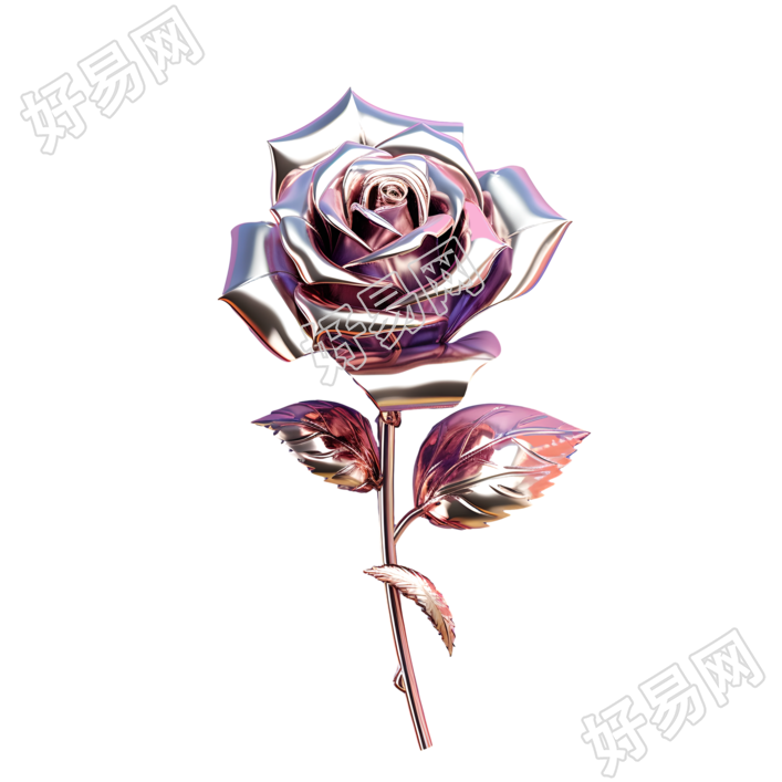 金属铬镀玫瑰花模型创意设计插图