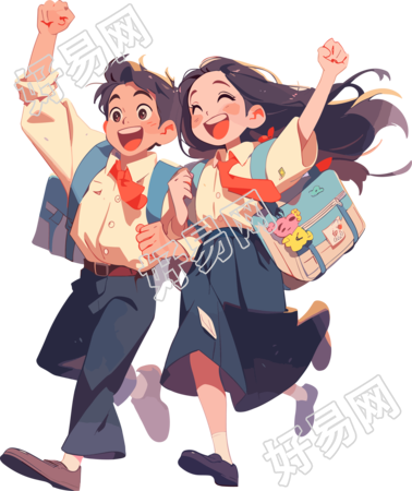 学生扛着书包课本在空中飞行的插图