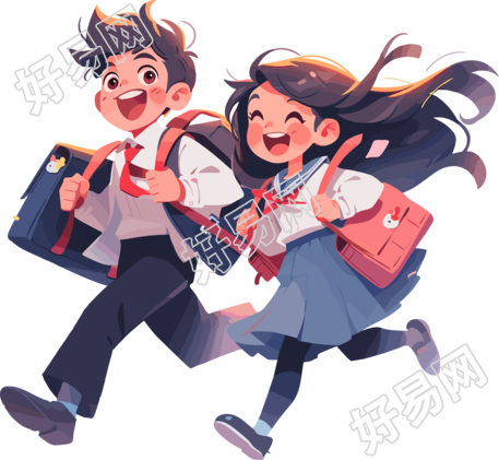 商业设计快乐学生背着书包透明背景插画