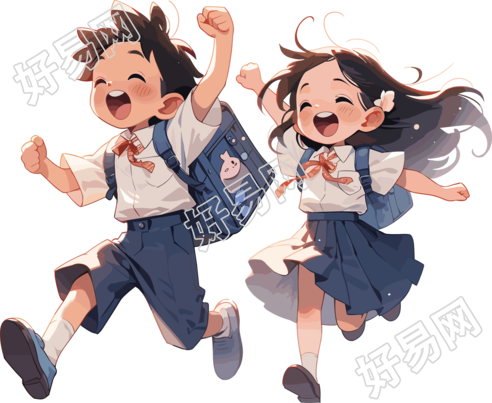 学生男女背着书包图形设计元素