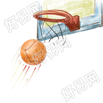 透明背景篮球比赛篮球投入球框插画
