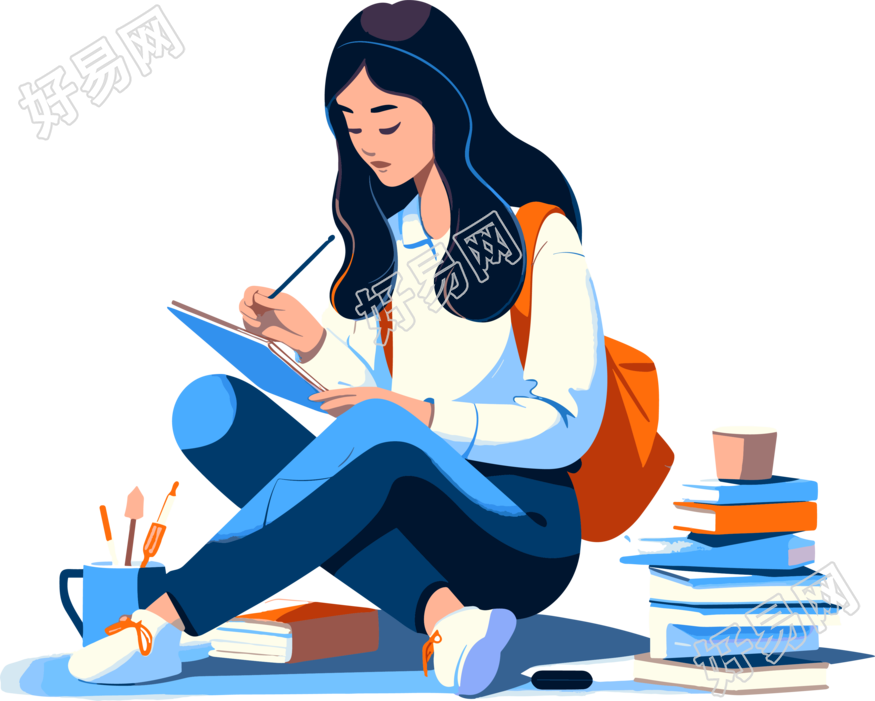坐在地上学习的学生插图设计
