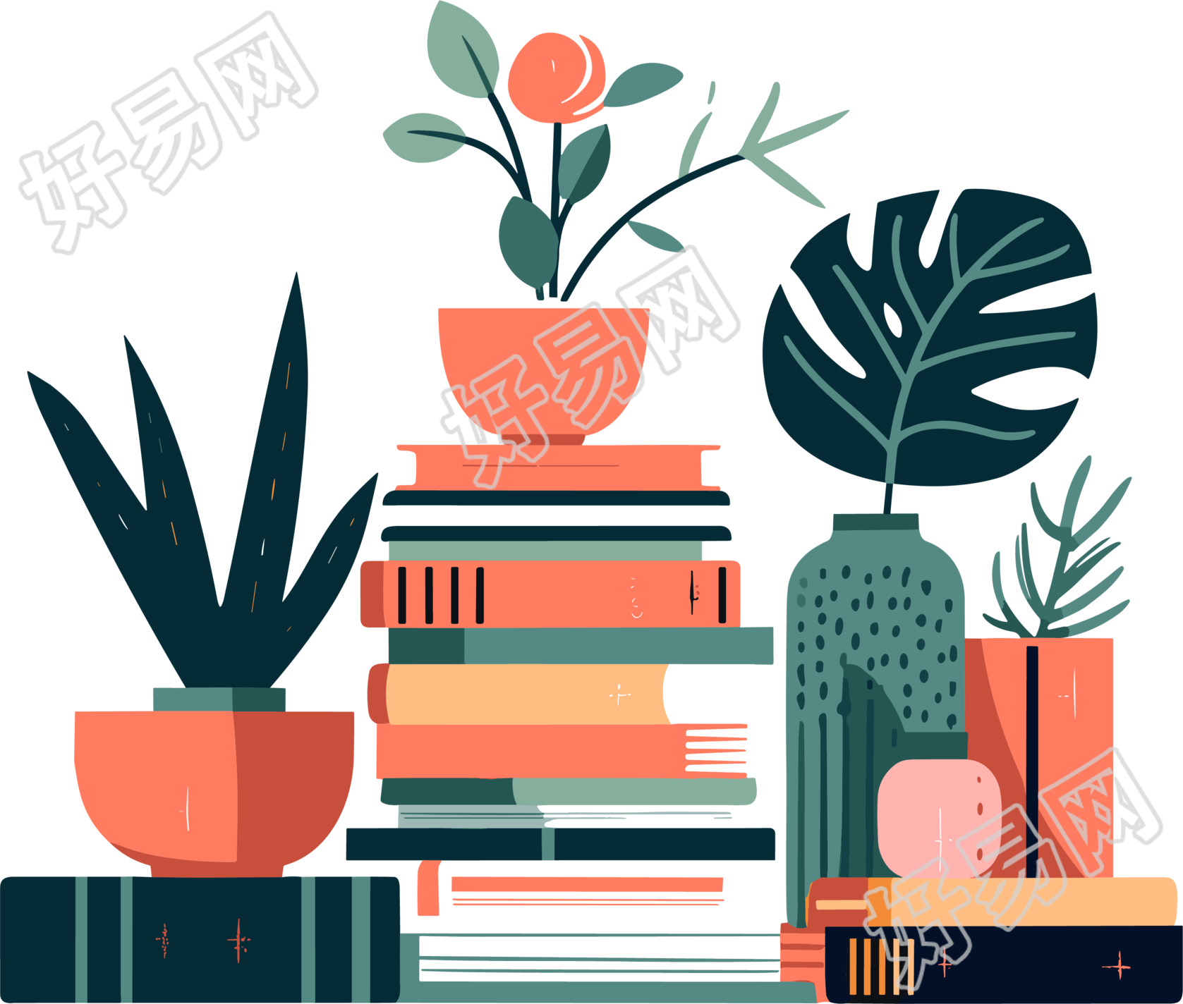 植物书籍装饰的平面插画
