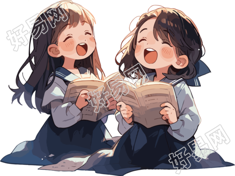 明亮白色背景的两位合唱学生素材