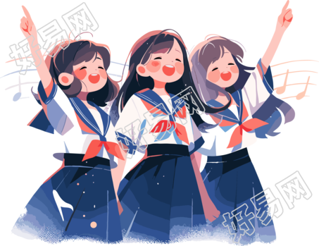 明亮背景的合唱女生插画设计