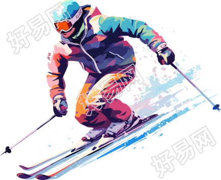 带护目镜的滑雪运动员扁平插画