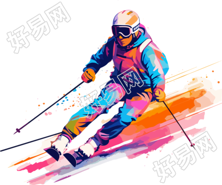 彩色滑雪运动员平面插画