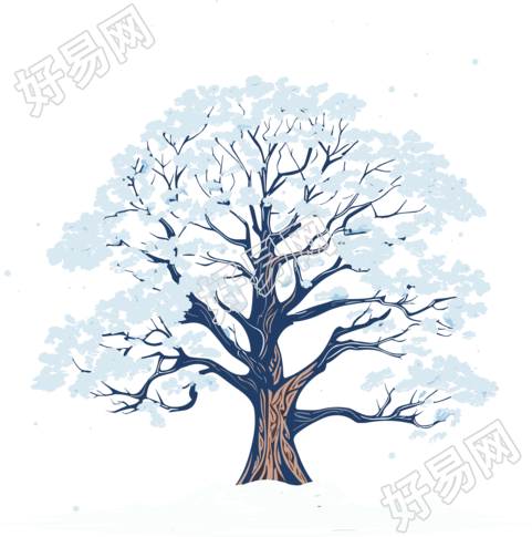 透明背景冬季大树插画