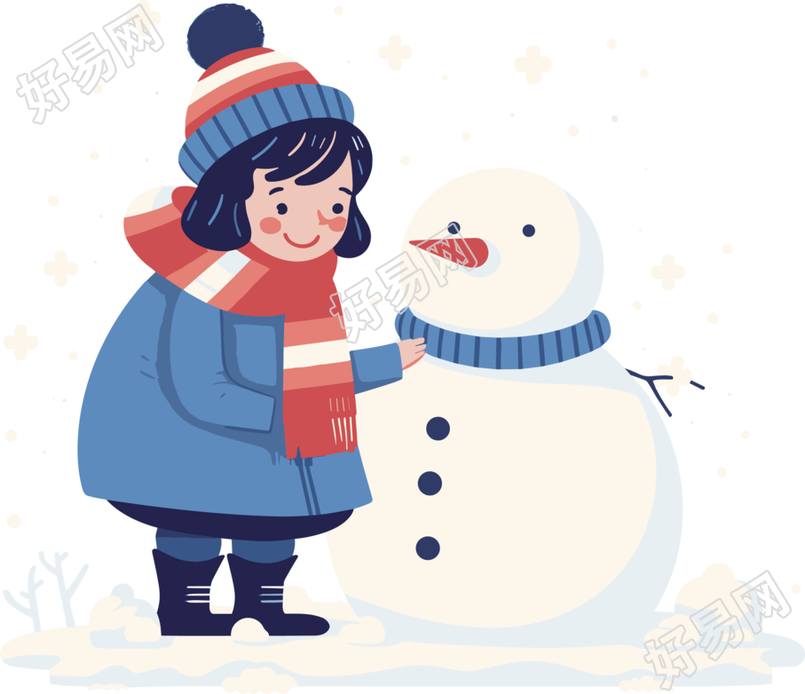 堆雪人的小女孩创意设计素材