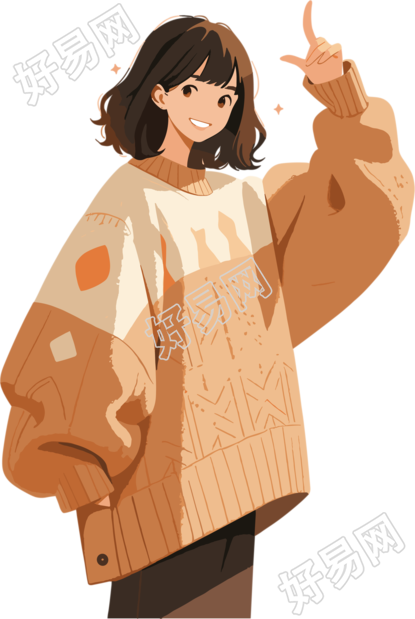 穿毛衣的短发女孩时尚插画设计