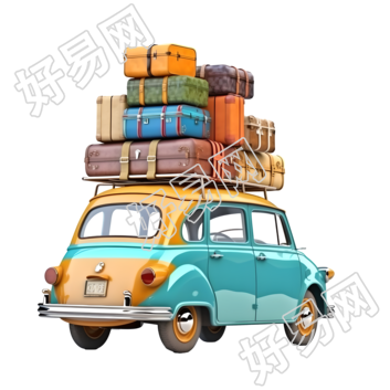 卡通汽车行李透明背景插图