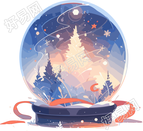 圣诞水晶球白底鲜艳色彩平面插画