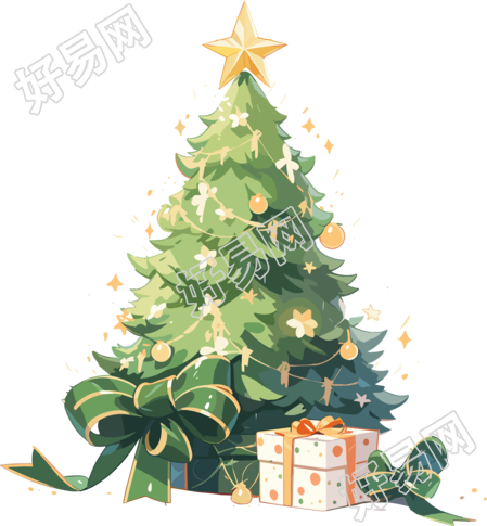 绿色蝴蝶结圣诞树插画