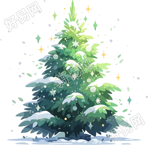 大雪中的圣诞树图形素材