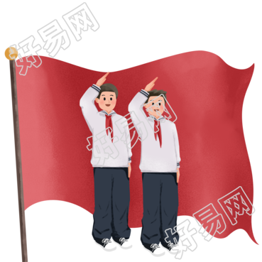 红旗和男同学升旗仪式创意插画