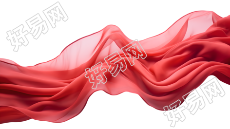 高清红色丝绸在白色背景上飘动图形素材