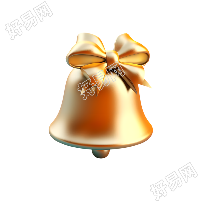 金黄色铃铛圣诞元素3D图标插画