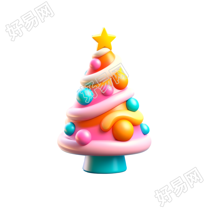 圣诞松树3D图标渐变色彩素材