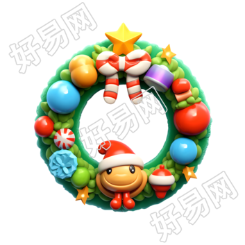 透明背景可爱圣诞花环3D图标元素
