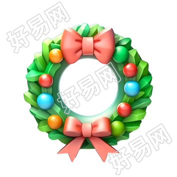 黏土材质创意圣诞花环3D插画