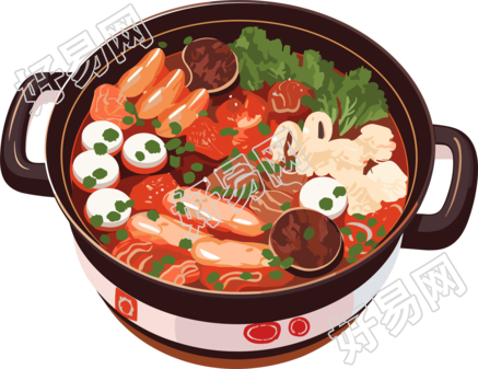 透明背景冬季烹饪火锅插画