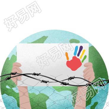 铁丝网后手拿明信片世界人权日宣传素材