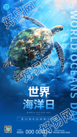 世界海洋日海龟实景创意手机海报