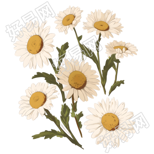 白色雏菊贴纸复古插画