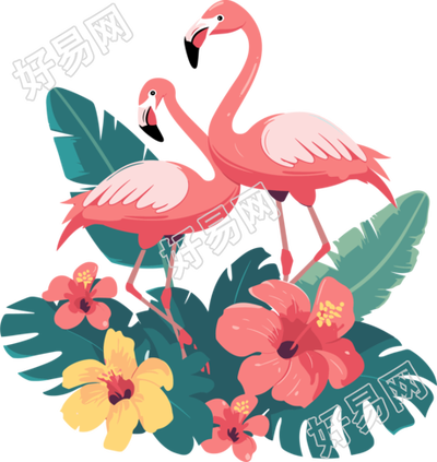 火烈鸟绿植插画